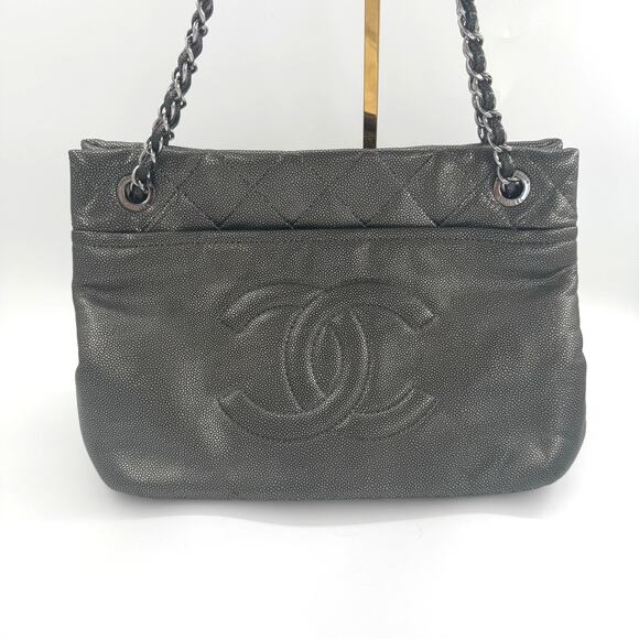 Chanel Metallic Silver Gray Grey Quilted Caviar Timeless Tote SHW Series 14 - Picture 1 of 16